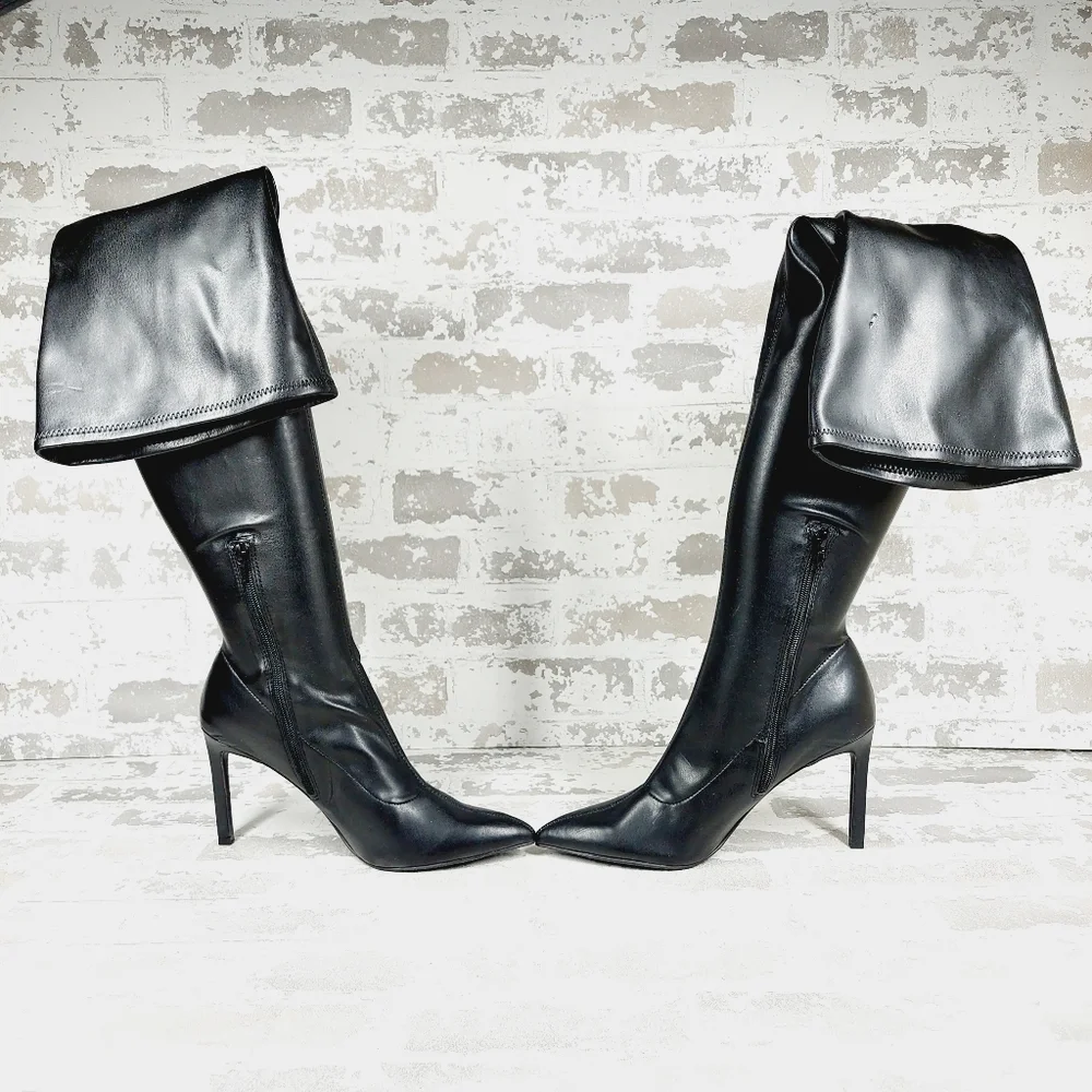 New OPEN EDIT Kami Pointed Toe Over The Knee Boot In Black O535